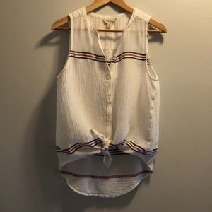 Red white blue striped button down sleeveless top